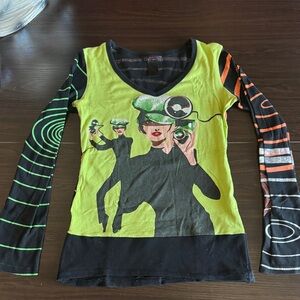 Custo Barcelona Black Knit Top with Subtle Pink Stripes